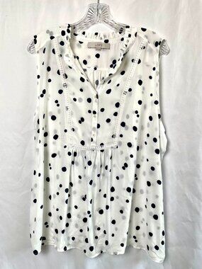 LOFT White Sleeveless Polka Dot Ruffle Neck Blouse XXL